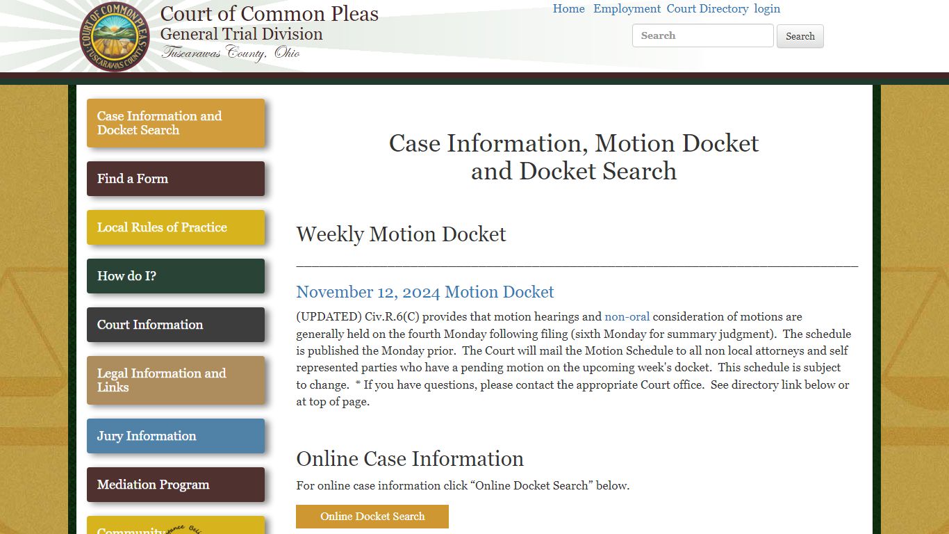 Case Information and Docket Search - Tuscarawas County, Ohio